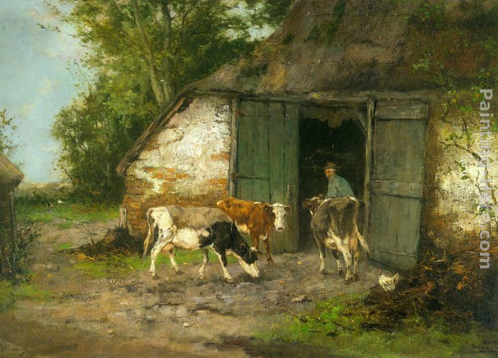 Farmer and Cattle by a Stable painting - Johan Frederik Cornelis Scherrewitz Farmer and Cattle by a Stable art painting